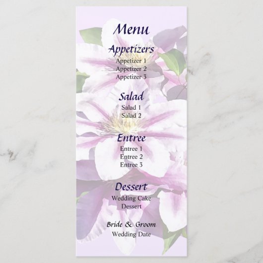 Menu Mariage Clematis rose pâle (Devant)