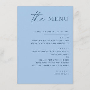 Menu Mariage Coastal Bleu Ciel Pastel. Moderne Minimali