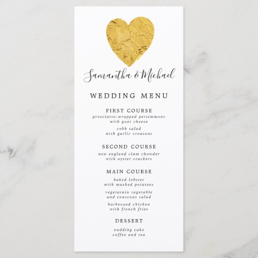 Menu Mariage Coeur Chic Gold Foil (Devant)