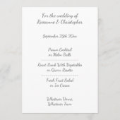 Menu mariage Coeur de libellules d'argent (Dos)