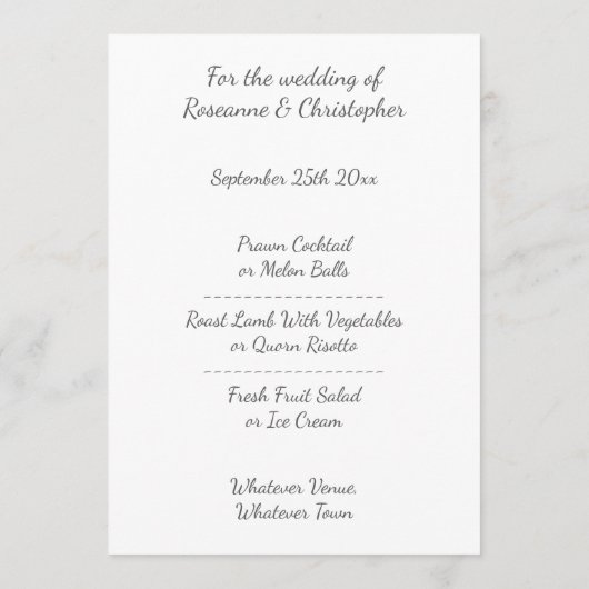 Menu mariage Coeur de libellules d'argent (Dos)