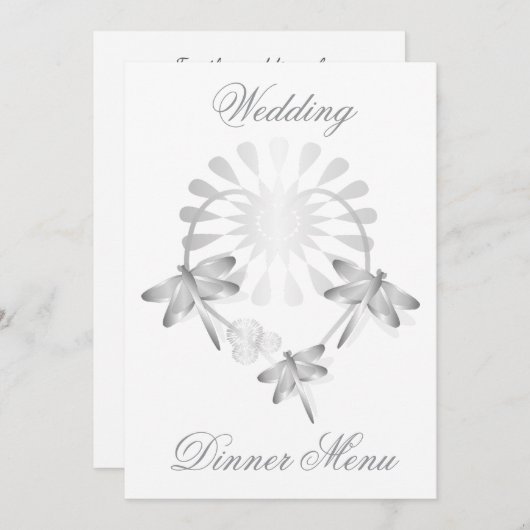 Menu mariage Coeur de libellules d'argent (Devant / Derrière)