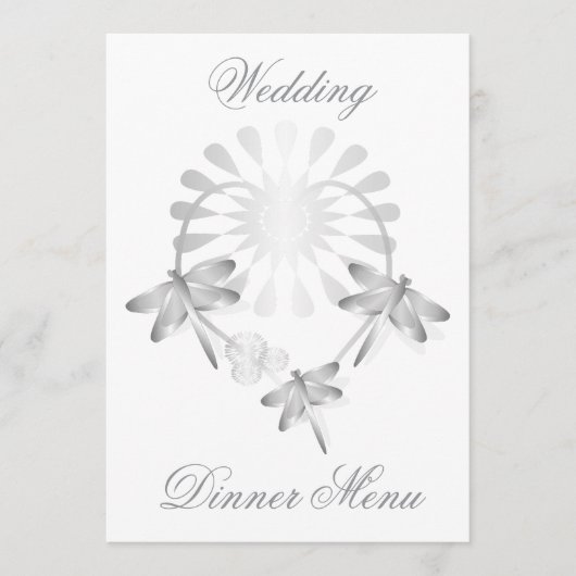 Menu mariage Coeur de libellules d'argent (Devant)