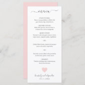 Menu Mariage Coeur rose mignon (Devant / Derrière)