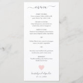 Menu Mariage Coeur rose mignon (Devant)
