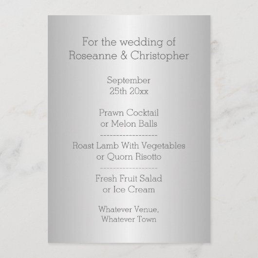 Menu mariage Coeurs argentés (Dos)