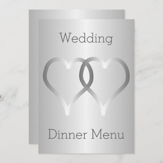 Menu mariage Coeurs argentés (Devant / Derrière)