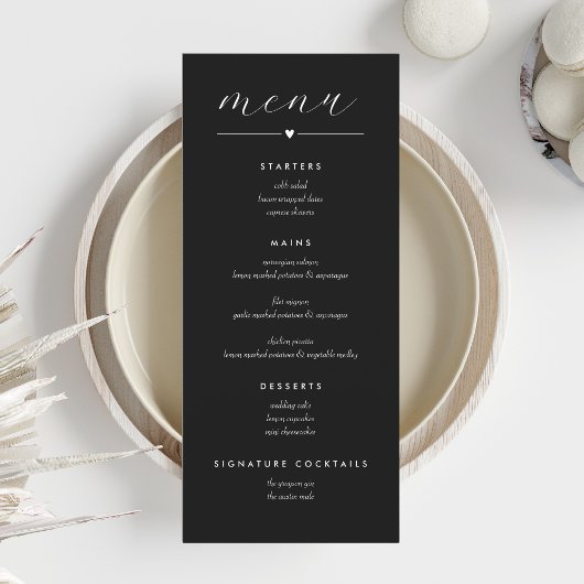 Menu Mariage Colorblock moderne | Blanc sur noir