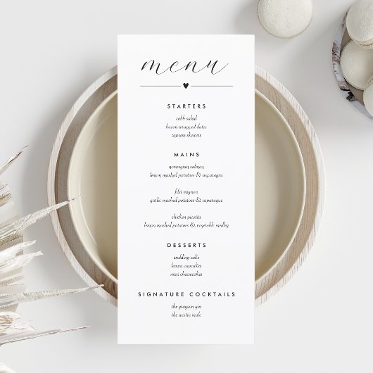 Menu Mariage Colorblock moderne | Noir sur Blanc