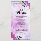 Menu Mariage Confetti à cadre floral et argenté vi (Devant / Derrière)