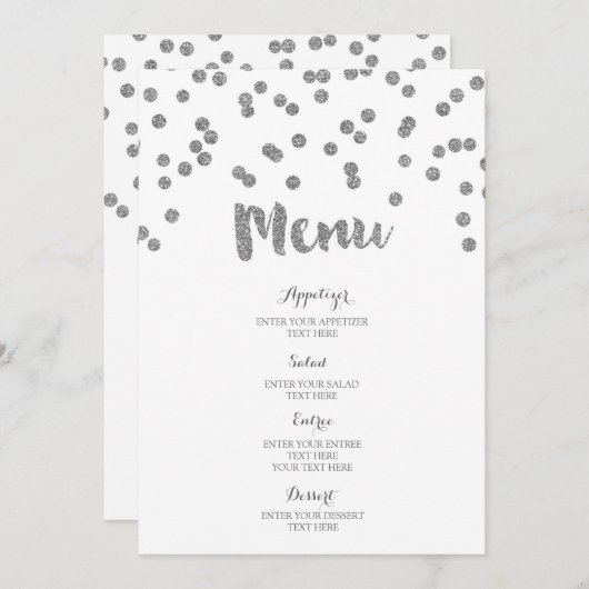 Menu Mariage Confetti Argent (Devant / Derrière)