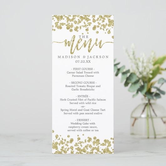 Menu Mariage Confetti Blanc & Or (Debout devant)