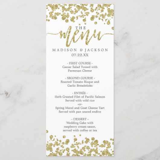 Menu Mariage Confetti Blanc & Or (Devant)