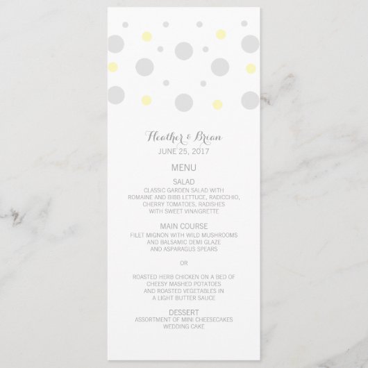 Menu Mariage Confetti Jaune Gris (Devant)