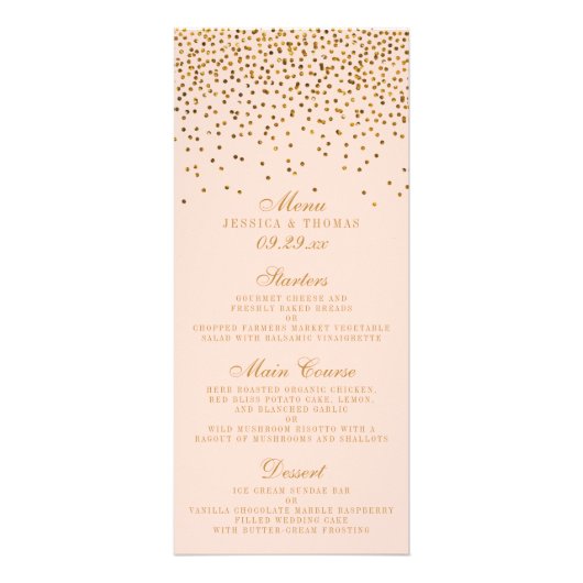 Menu Mariage Confetti Rose & Or (Devant)