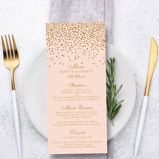 Menu Mariage Confetti Rose & Or