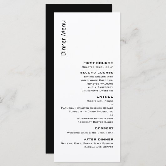 Menu Mariage contemporain noir et blanc (Devant / Derrière)
