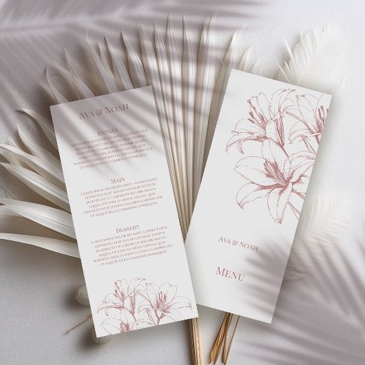 Menu Mariage Contour de Lys Rose