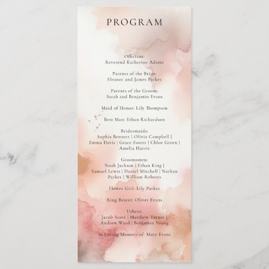Menu mariage Cool RoseGold Aquarelle Bienvenue (Dos)