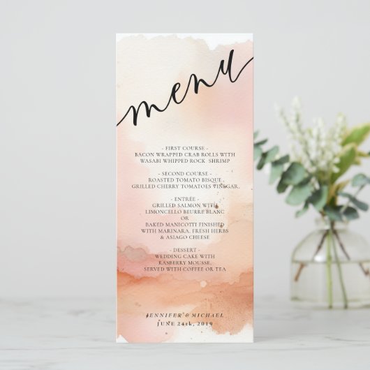 Menu mariage Cool RoseGold Watercolor (Debout devant)