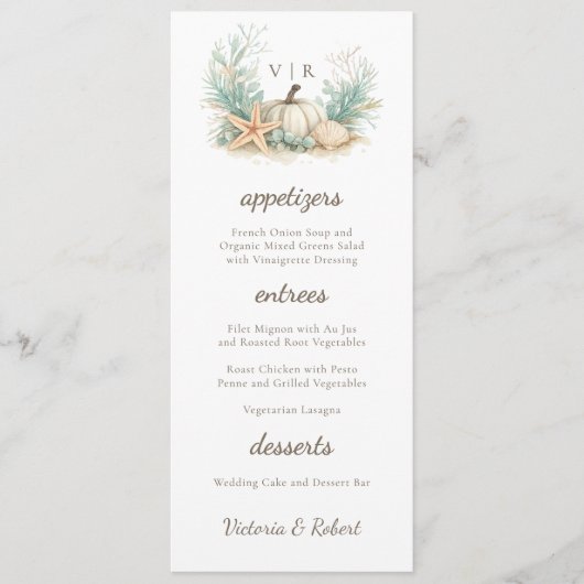Menu Mariage Coquillage Citrouille Automne Côtiers (Devant)