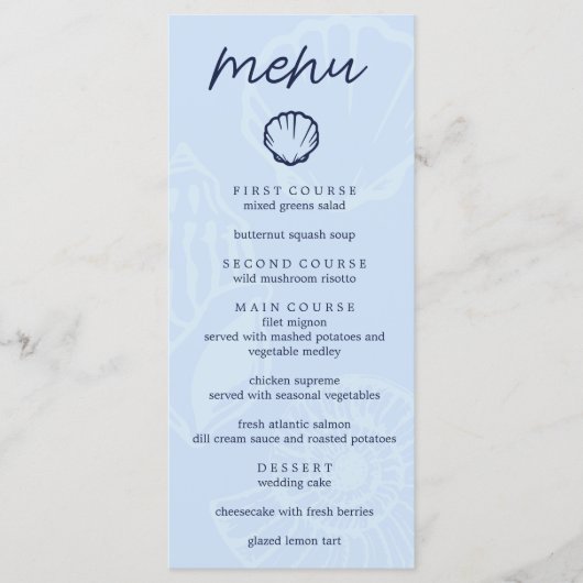 Menu Mariage Coquilles de Mer Bleu Côtier (Devant)