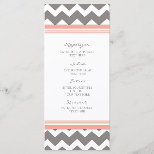 Menu mariage Coral Grey Chevron (Devant)
