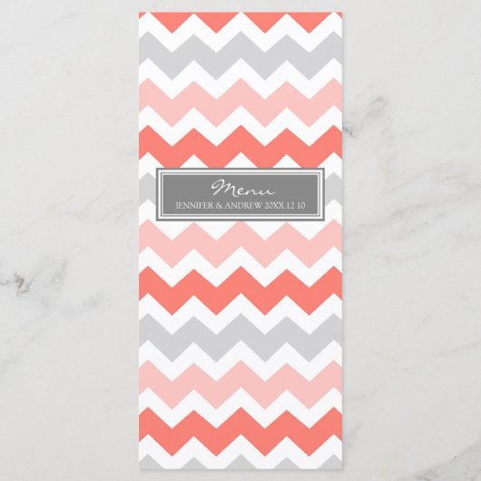 Menu mariage Coral Grey Chevron (Dos)