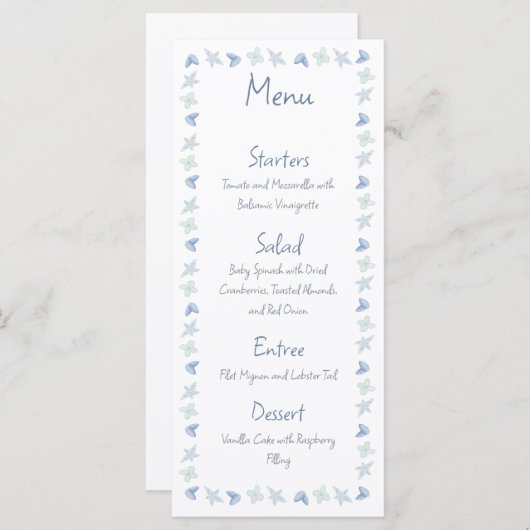Menu Mariage côtier à main (Devant / Derrière)