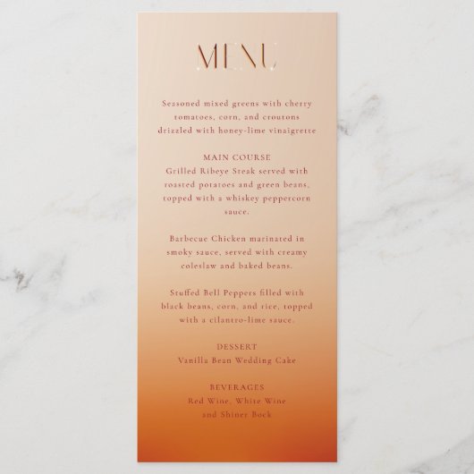 Menu mariage coucher de soleil (Devant)