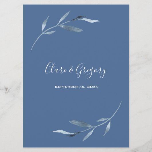 Menu Mariage couleur bleu et blanc (Dos)