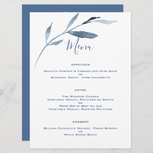 Menu Mariage couleur bleu et blanc (Devant / Derrière)