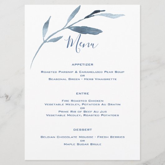 Menu Mariage couleur bleu et blanc (Devant)