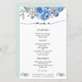 Menu Mariage couleur bleu marine Floral (Devant / Derrière)