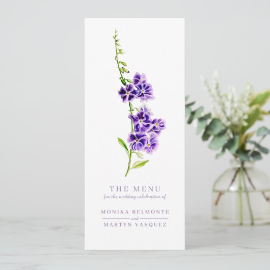 Menu mariage couleur d'aquarelle de fleur violet d (Debout devant)