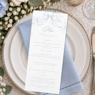 Menu Mariage Couronne Florale Bleu Poussiéreux Vintage