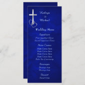 Menu Mariage Croix chrétienne en argent bleu (Devant / Derrière)