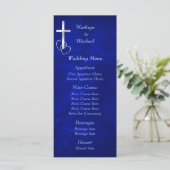 Menu Mariage Croix chrétienne en argent bleu (Debout devant)