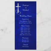 Menu Mariage Croix chrétienne en argent bleu (Devant)