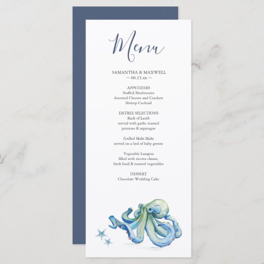 Menu Mariage customisé Designs Plage Mariages (Devant / Derrière)