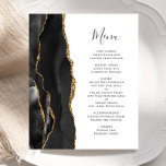 Menu Mariage d'âge d'or noir budget<br><div class="desc">Le bord gauche de cet élégant menu mariage moderne comporte une bordure en aquarelle noire ornée d'une parties scintillant en faux or. Le texte personnalisable combine un script d'écriture manuscrite gris charbon et des polices de cuivre sur un arrière - plan blanc. L'envers est assorti d'un design d'agate noir et...</div>