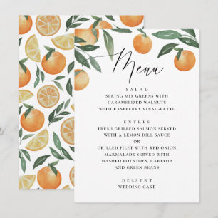 Menu Mariage d'agrumes aquarelle. Le jardin fleuri d'ét