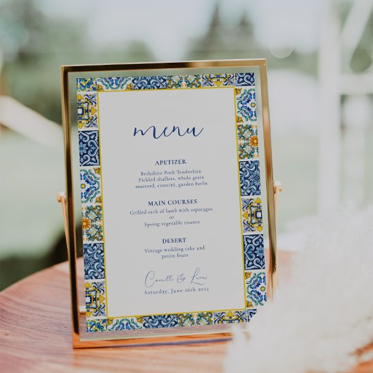 Menu mariage d'agrumes méditerranéens bleus