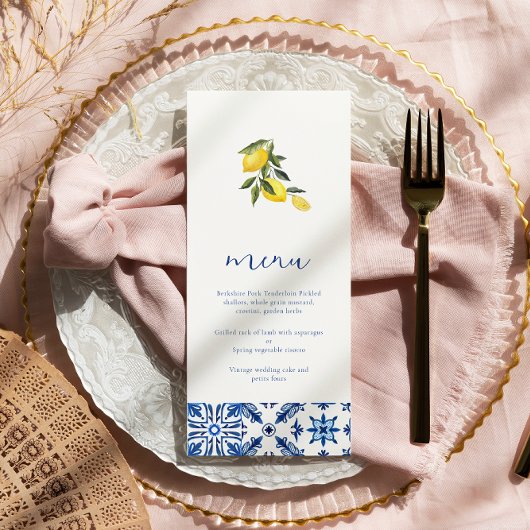 Menu mariage d'agrumes méditerranéens bleus