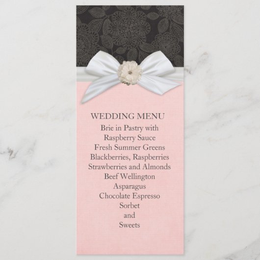 Menu Mariage damassé Black Elegant Floral Ribbon (Devant)