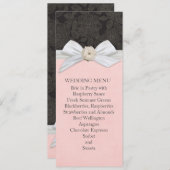 Menu Mariage damassé Black Elegant Floral Ribbon (Devant / Derrière)