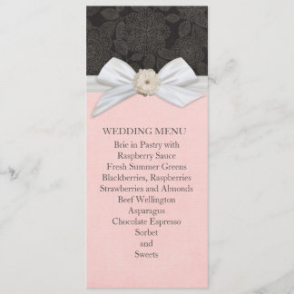 Menu Mariage damassé Black Elegant Floral Ribbon