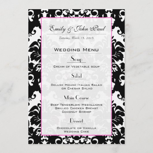 Menu Mariage damassé des Coeurs et des Flèches ros (Dos)