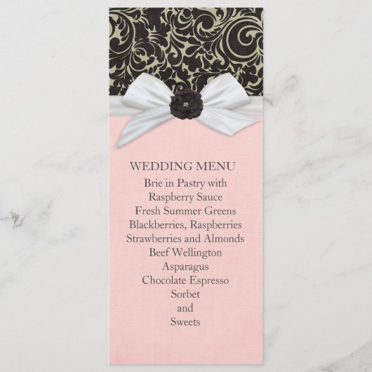 Menu Mariage damassé Floral Ribbon Black Swils (Devant)