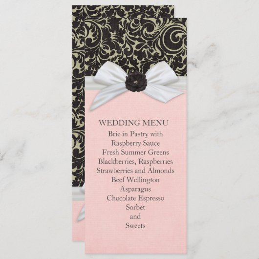 Menu Mariage damassé Floral Ribbon Black Swils (Devant / Derrière)